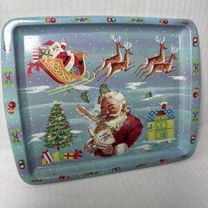 Vintage DAHER Decorated Ware Metal Tray Santa Christmas Reindeer England X-mas